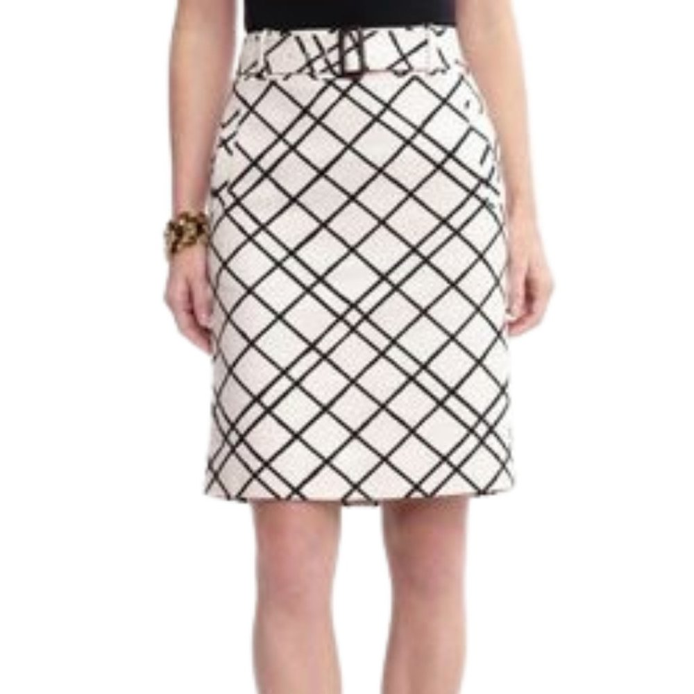 Banana Republic Cream and Black Plaid Pencil Skirt